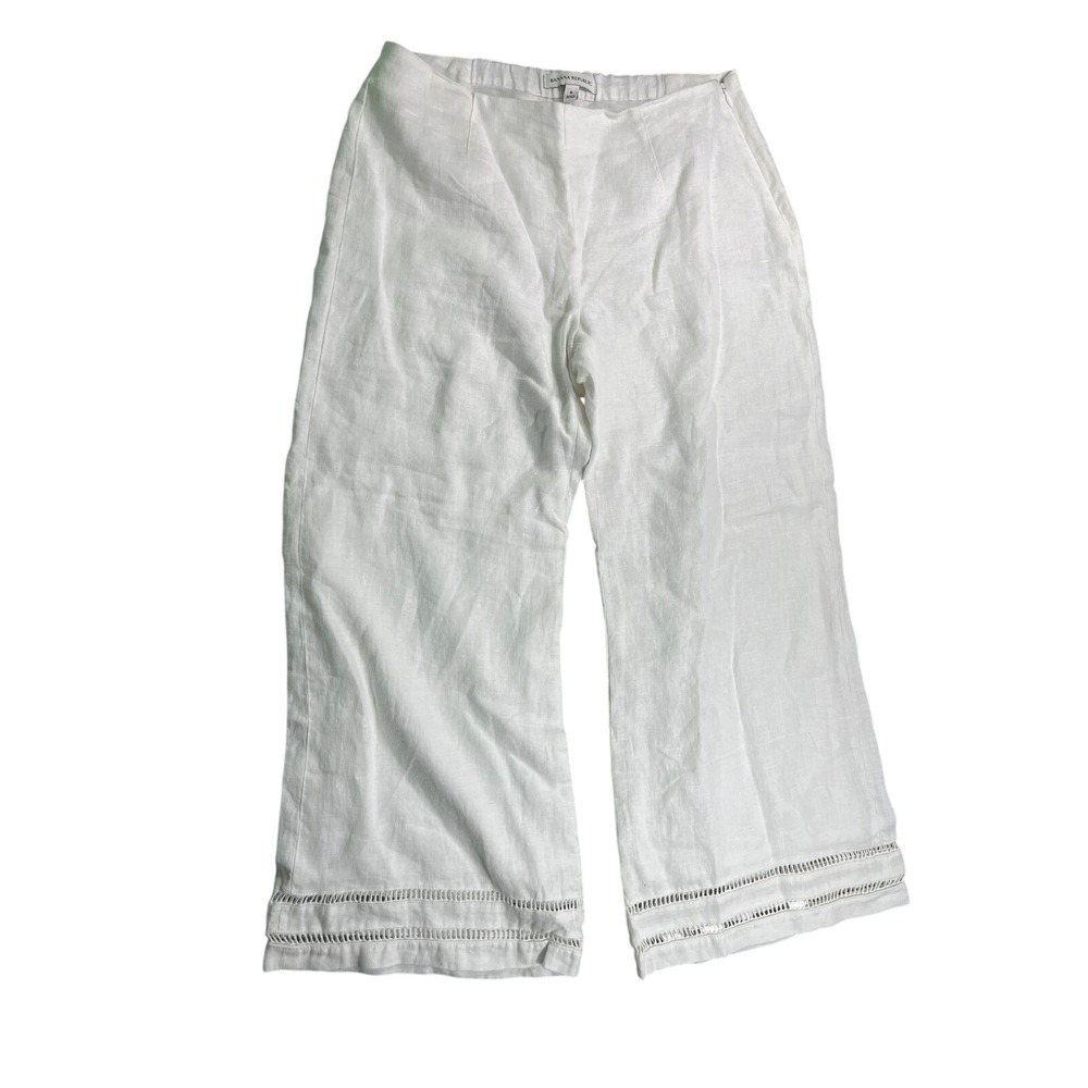NWT Banana Republic European Flax Linen‎ Wide Leg Crop Pants White Size 6